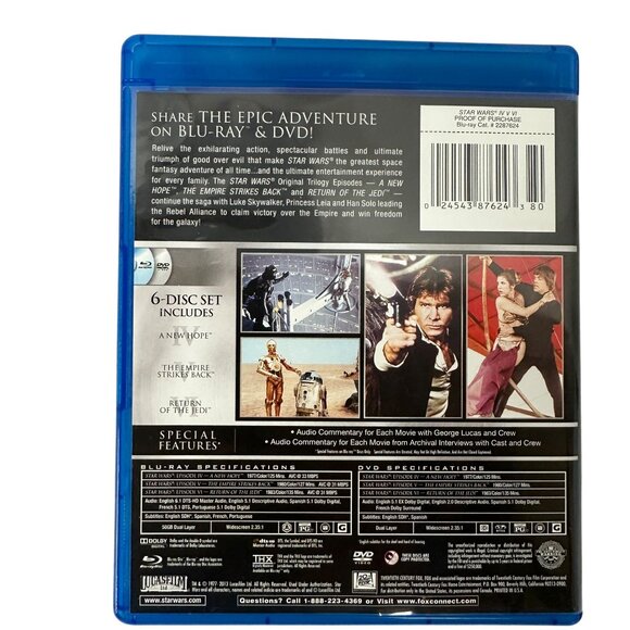 Star Wars Original Trilogy Blu Ray DVD Set 6 Discs A New Hope Empire Returns - Picture 2 of 12